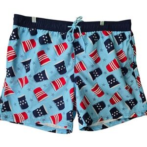 Way‎ To Celebrate Mens XL Patriotic Red White Blue Party Cup Swim Trunks